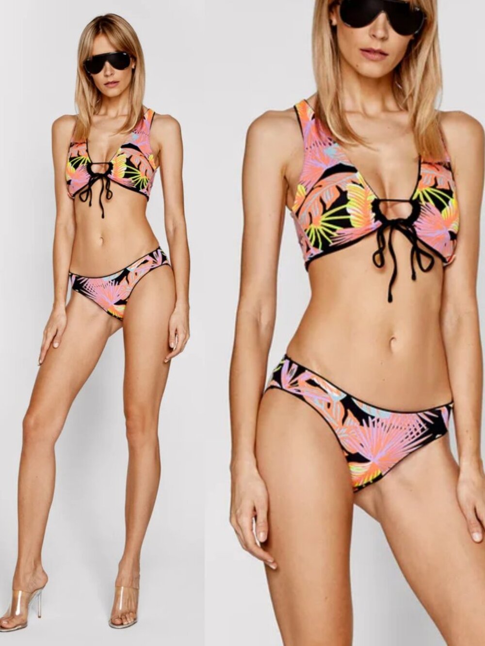 maaji swim suit black onyx bikini lupe top sublime bottom tropical neon set XS